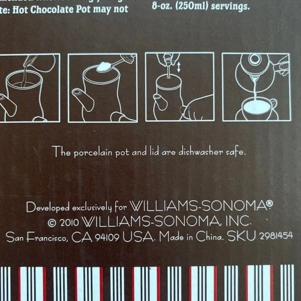 Williams-Sonoma Hot Chocolate Pot - MAKES FOUR 8oz SERVINGS - 32oz